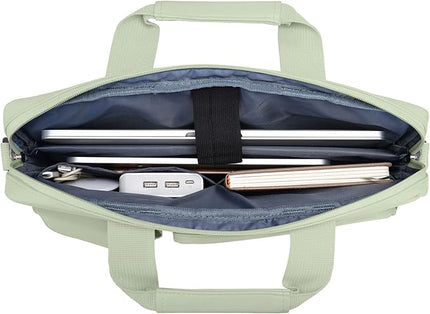 MOSISO Laptop Shoulder Bag 13.3 inch, 13-14 inch Computer Bag Compatible with MacBook Air/Pro 13 / Pro 14, HP Dell ASUS Lenovo with 2 Raised&1 Flapover&1 Horizontal Pocket&Handle&Belt, Sage Green