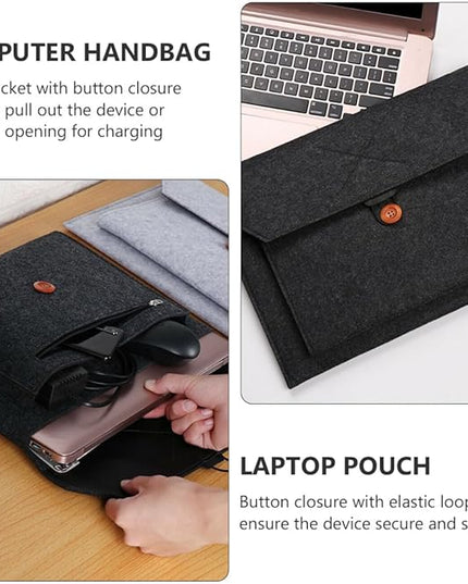 13-Inch Felt Laptop Sleeve Bag for Business Professionals, Portable Black Laptop Protector Pouch with Tablet Storage, Travel-Friendly Computer Handbag for Men and Women
