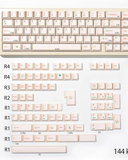 mintcaps Keycaps - 144Keys Dye-Sublimation PBT Keycaps Beige Cherry Profile Keycap for 65% 70% 75% 100% Gateron Cherry Mx Switches Mechanical Keyboard