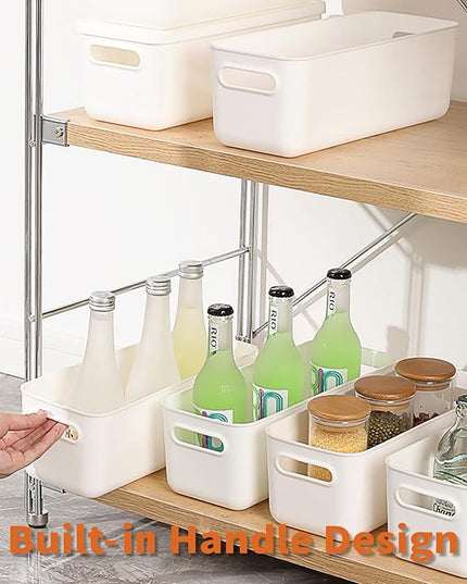 Plastic Storage Baskets With Lid Organizing Container Lidded Knit White Storage Organizer Bins for Shelves Drawers Desktop Playroom Classroom Office (8XS)
