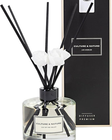 CULTURE & NATURE Reed Diffuser Set 6.7oz (200ml) Lily of The Valley Scented Diffuser with Sticks Home Fragrance Reed Diffuser for Bathroom Shelf Decor