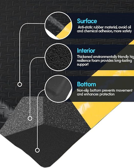 3 x 6 FT Anti Fatigue Mats Industrial 15/16 Inch Thick Soft Sponge Ergonomic Mat Durable Heavy Duty Diamond Plate for Standing Non Slip Industrial Grade Floor Mat for Leg & Back Pain