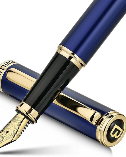 BEILUNER Blue Fountain Pen,Stunning Luxury Pens with 24K Gold Finish, Gorgeous 24K Gilded Nib(Fine), Trustworthy Pen Gift for Men&Women -Ink Converter-Elegant, Graduation,Nice Pen for Writing