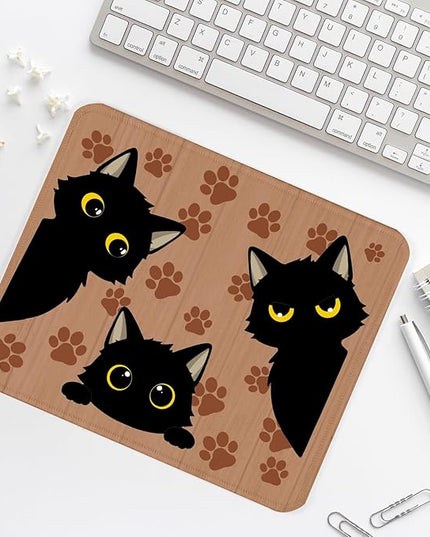 3 Black Cats Square Mouse Pad,Non-Slip Rubber Base Mouse Pad,Home Office Decoration Desktop Accessory,Laptop Mouse Pad for Office Laptops, 9.4x7.8x0.12inch.