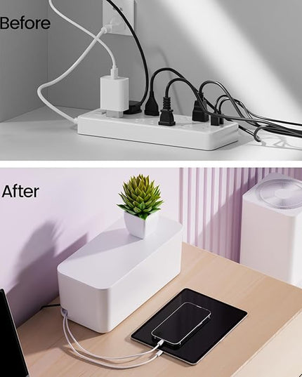Delamu 2 Pack Cable Management Box, Stylish Cable Organizers for Cords, Pet & Child-Proof ABS Cord Hider Box, Medium and Small Cable Box for Computer Router Box Hider USB Hub, Floor Cord Covers, White
