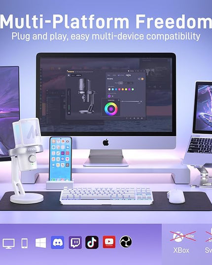 MAONO Wireless Microphone for PC, Condenser USB Mic with Software AI Voice Change,3-Level Noise Cancellation,Custom EQ, RGB Gaming Streaming Mic for Podcast PS5 PS4 Twitch YouTube (DM40 Pro-White)