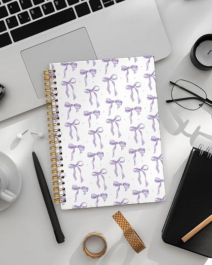 Coquette purple Bow Notebook Journal, Preppy Aesthetic Journal, Preppy Gifts for Women, purple Office Supplies, Hardcover Spiral Notebook 80 Sheets -160 Pages 5.5x8.3 Inch