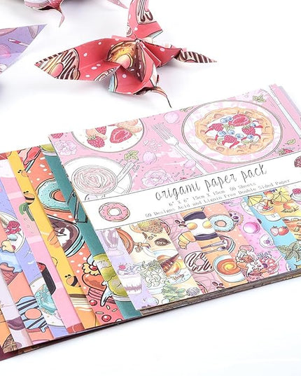 Origami Paper Kit 50 Sheets 70GSM 6 Inch Square Double Sided Color 50 Vivid Japanese Washi Chiyo Colors for Hand Crafts Origami Paper Arts Creativity.Dessert