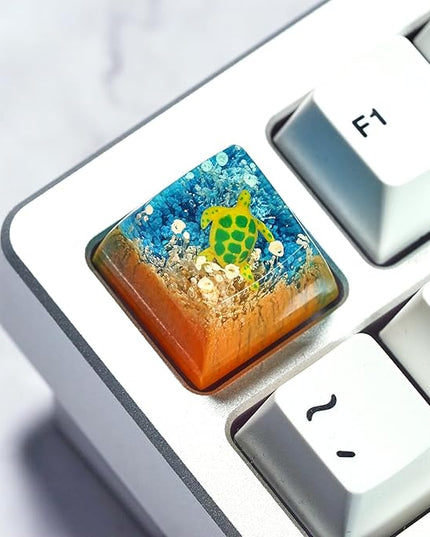 Sea Turtle Artisan Keycap R1 Orange and Blue Ocean Coral SA Profile Custom Sea Creatures Keycaps 1U ESC Handmade Gaming Resin Key Cap Cherry MX Switch Compatible Mechanical Keyboard Turtle Lover Gift