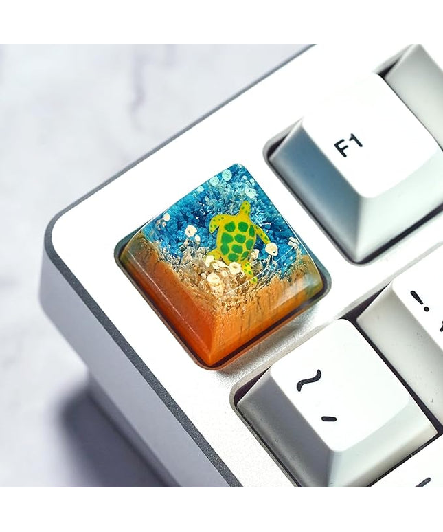 Sea Turtle Artisan Keycap R1 Orange and Blue Ocean Coral SA Profile Custom Sea Creatures Keycaps 1U ESC Handmade Gaming Resin Key Cap Cherry MX Switch Compatible Mechanical Keyboard Turtle Lover Gift