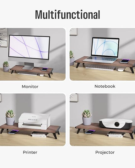 loukin Monitor Stand Riser for Desk, 22.4" x 8.3" Larger Computer Stand for Laptop, PC, Printer, Sturdy Desktop Computer Shelf with Non-Skid Rubber, Home Office (Brown)