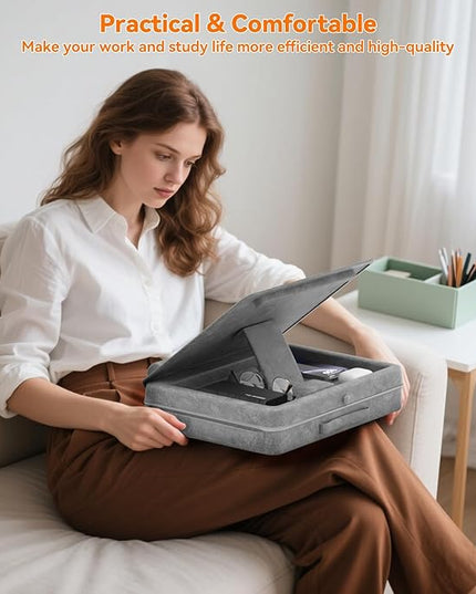 KDD Laptop Lap Desk with Cushion, Laptop Table with Storage for Bed & Sofa, Adjustable Lap Pillow Stand with Anti-Slip Strip & Cell Phone/Tablet Slot for Home Office College