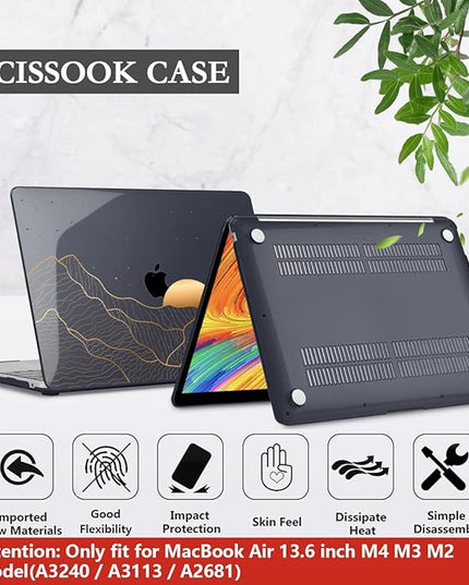 CISSOOK Compatible with MacBook Air 13.6 Inch M4 M3 M2 Case 2022 2023 2024 2025, Crystal Black Plastic Hard Shell Case Cover for MacBook Air 13.6" A3240 A3113 A2681, Sun & Mountain