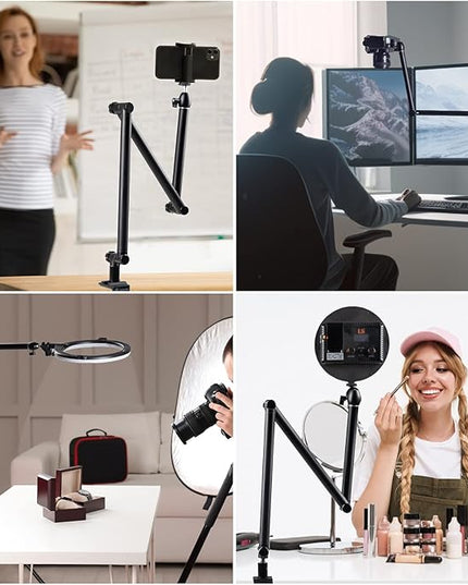TARION Camera Desk Mount Stand - Articulating Arm, Flexible Overhead Mount, Adjustable Heavy Duty Tabletop DSLR Arm Boom for Flat Photography, Videography, Filming, Live Streaming TKB01
