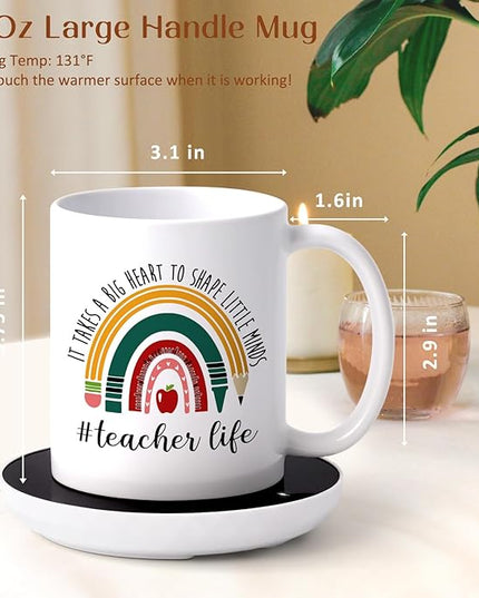 LiqCool Teacher Gifts for Women, Coffee Mug Warmer & It Takes a Big Heart Coffee Mug, Best Teacher Christmas Gifts, Teacher Appreciation Gifts for Daycare/Preschool/Retirement/End of Year(11 Oz)