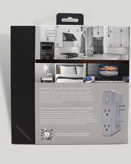 Austere III Series, Appliance Wall Power 4 Outlet Surge Protector for Kitchen, 2500 Joules, Flameless MOV, Overcurrent Protection, SmartFit Outlets, 4 Year Component Guarantee