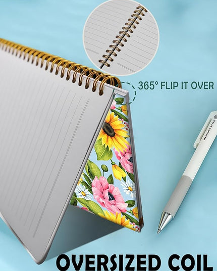 Spiral Journal Notebook for Women,A5 College Ruled Notebooks 6"x 8.4",120 Pages Lined Journal with Premium Thick Paper,Perfect for School Office Home Gifts(Sunflower Daisy)