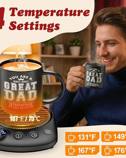 KitchekShop Coffee Mug Warmer - Fastest Heating & Highest Temperature, Coffee Cup Warmer for Desk Auto Shut Off, 4 Temp Settings & 1-12H Timer, Smart Electric Beverage Warme (Cup Warmer Set for dad)