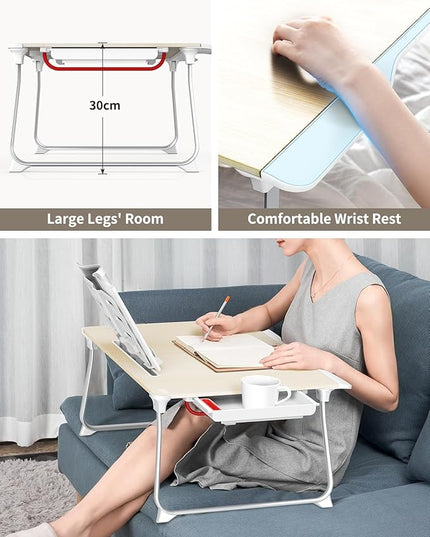 SAIJI Folding Bed Desk for Laptop, Eating Breakfast, Writing, Gaming, Extra Large 25.6" x 19.3" Portable Floor Stand Laptop Desk Table for Adult,Kids, Wood Bed Tray Table Lap Desk