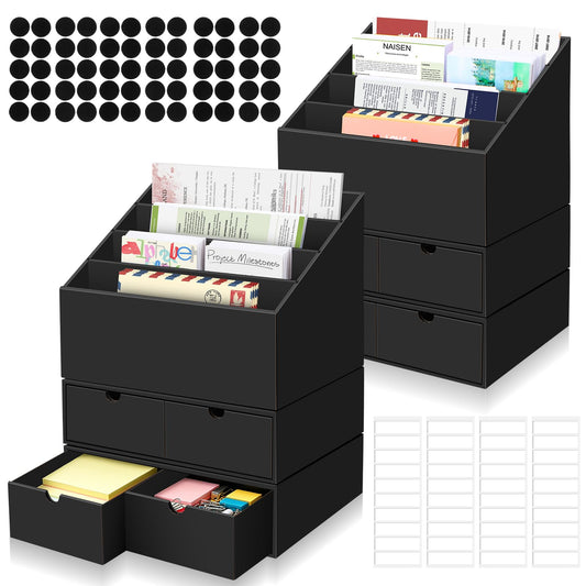 2 Sets 4-Slot Desktop Mail Organizer with 8 Drawers, Black Letter Organizer