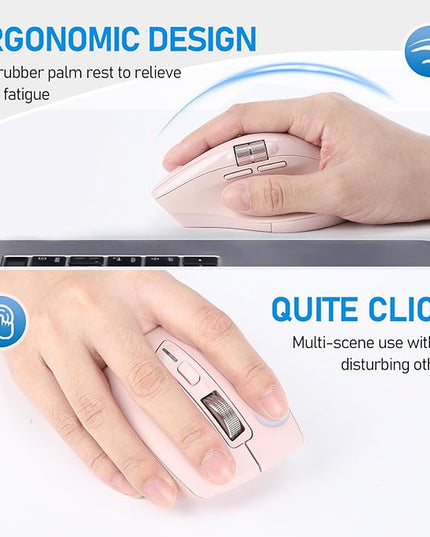 INFINMIND Wireless Bluetooth Side Scroll Mouse with Multi-Device, Ergonomic Computer Mice with Smart Flying Scroll, Quiet Click for Computer, Laptop, iPad, Tablet, MacBook (Pink)