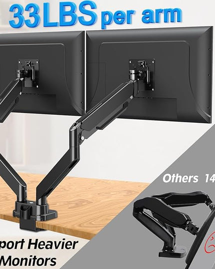 MOUNTUP Dual Monitor Mount Fits Max 39'' Screen, Ultrawide Dual Monitor Desk Mount Hold 4.4-33 lbs, Adjustable Gas Spring Double Monitor Arms, Computer Monitors Stand with USB, VESA Monitors Bracket