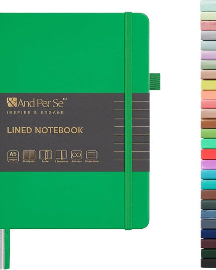 &And Per Se Lined Journal Notebook, 160 Pages, A5 5.7 x 8 inches College Ruled Thick Paper Notebook Journals for Writing, Hardcover Notebooks for Women Men Office School (1 Pack, Emerald)