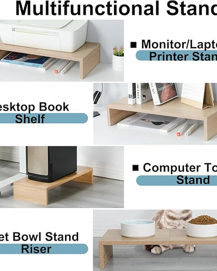 TEAMIX 2 Pack Monitor Stand Riser-20 inch, Wooden Desktop Riser for TV/PC/Laptop/Printer, Cozy Monitor Riser with Storage, Computer Stand Space-Saving