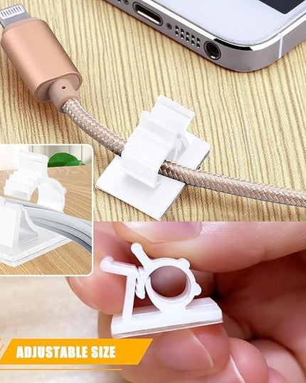 Viaky 30pcs Self-Adhesive Cable Clips-Reusable Adjustable Nylon Bracket Automobile, Indoor and Outdoor Desk Wall Wiring Wire Fixing Management Suitable for Cable Width 0.3''(White)