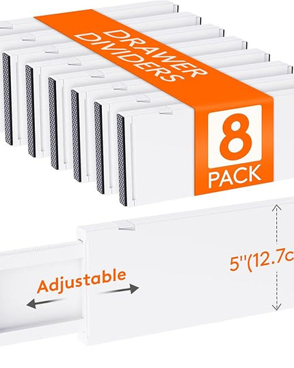 Lifewit 8 Pack Drawer Dividers 5" High, 13.5-22" Adjustable Clothes Organizers, Expandable Dresser Separators in Bedroom/Bathroom/Kitchen/Office
