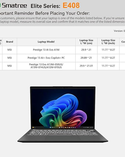 Smatree Laptop Sleeve for 13.3 inch MSI Prestige 13 AI Evo A1M/Copilot+PC, for 13.3 inch Prestige 13 Evo A13M/A12M, Case with Accessory Pocket, YKK Zipper, Patented Super-Corner Design (E408)