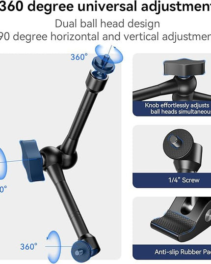 EMART 10inch Articulating Magic Arm Camera Mount with Super Clamp, Friction Power Adjustable Camera Mounts & Clamps with Magicarm and Cold Shoe for Photography/Videography/Webcam/Flash Light