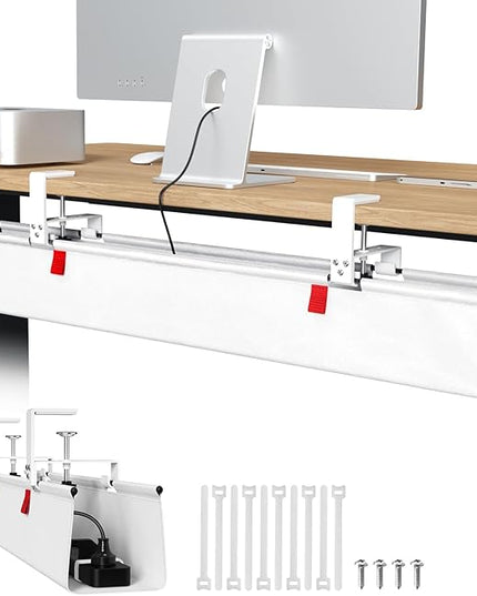 Univivi No Drill Under Desk Cable Management Tray, 36" Cord Organizer for Table, Clamp/Screw Mount Desk Cable Management, Premium Fabric Cable Management Tray for Office, Home