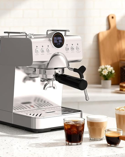 20 Bar Espresso Machine,Hot & Cold Brew Espresso Coffee Maker with Milk Frother,50oz Water Tank,LCD Display,Single & Double,Cappuccino & Latte Machine for Home