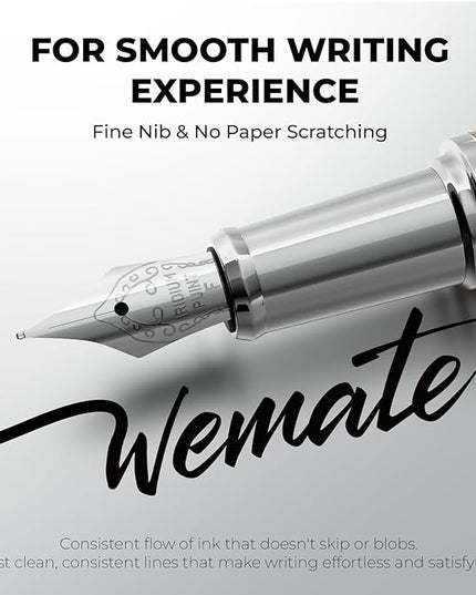 WEMATE Fountain Pen Set, Fine Nib, 20PCS 2.6MM Ink Cartridges(10 Black&10 Blue), 1 Ink Converter, Smooth Writing, No Skips, Nice Gift for Men, Women, Cool Wood Fountain Pen for Writing, Calligraphy