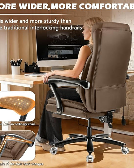 600LBS Reclining Heavy Duty Office Chair with Foot Rest, Big and Tall Office Chair with Pocket Spring Cushion, Large High Back with Adjustable Lumbar Support,Dual Rubber Wheel