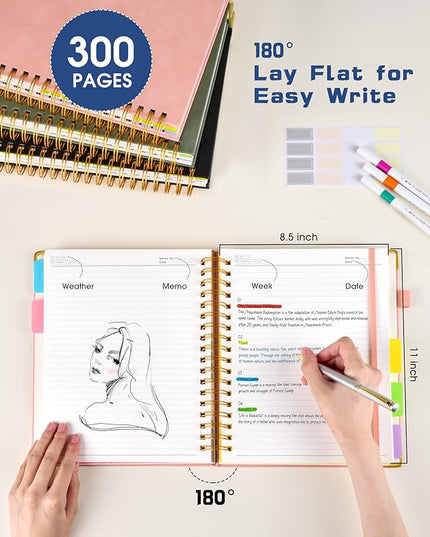 Hardcover Spiral Notebook 8.5"x11" Journal with Removable Dividers Tabs, 300 Pages Leather 5 Subject Notebook College Ruled, Large A4 Notebooks for Work School, Lined Journal for Women, A4 Navy