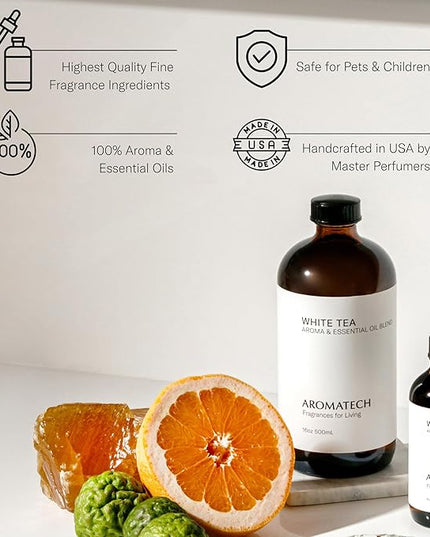 AromaTech White Tea Aroma Essential Oil Blend: Luxury Hotel Inspired Aromatherapy with White Tea, Orange & Palo Santo for Ultrasonic Diffusers & Nebulizers - 4 fl oz, 120 mL