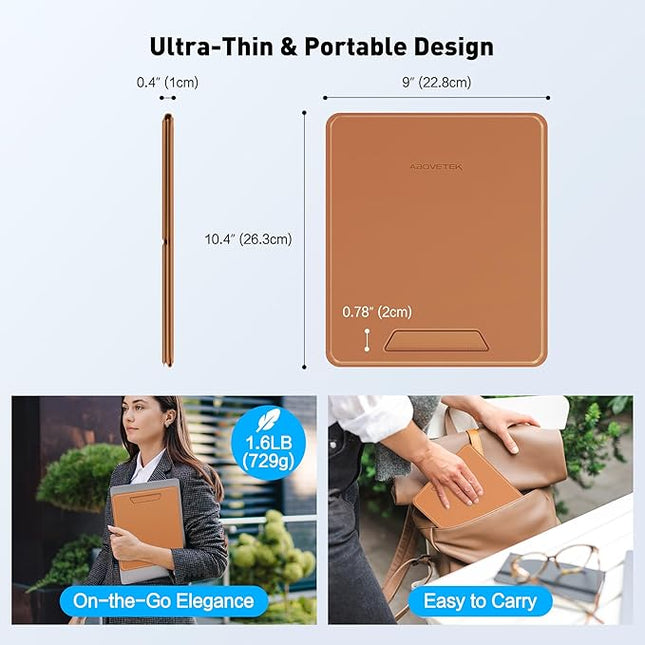 AboveTEK Portable 2-in-1 Foldable iPad & Laptop Holder for Desk, Adjustable Travel Stand for 14"17" MacBook Air/Pro/Tablets/Kindle, Ultra-Sleek PU Leather Computer Riser