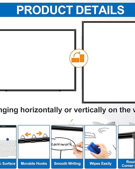 H-Qprobd Large Magnetic White Board Dry Erase Whiteboard with Black Aluminum Frame, 60"X40" Hanging White Boards for Wall with Long Pen Tray, Presentation Board for Office Classroom Home
