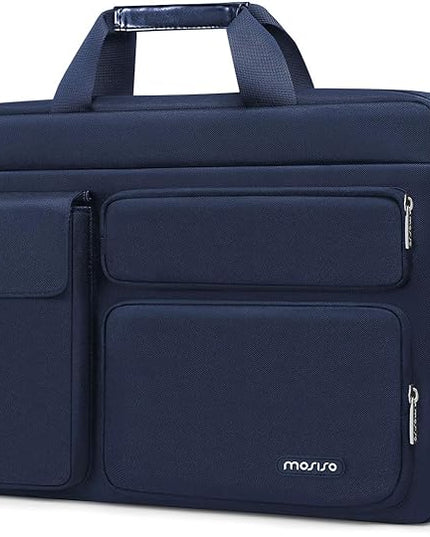 MOSISO Laptop Shoulder Bag 13.3 inch, 13-14 inch Computer Bag Compatible with MacBook Air/Pro 13 / Pro 14, HP Dell ASUS Lenovo with 2 Raised&1 Flapover&1 Horizontal Pocket&Handle&Belt, Navy Blue