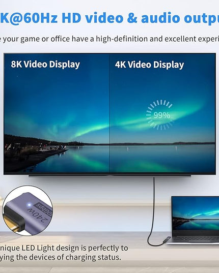 Poyiccot USB C Right Angle Adapter PD 240W for Thunderbolt 4/3, Right Angle 90 Degree USB C Male to Female Extender USB 4.0 L Shape Connector with 8K@60Hz Video for iPad, MacBook, 2-Pack