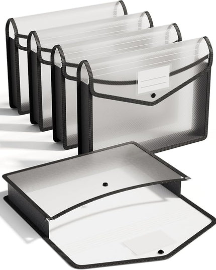 ThinkTex Plastic Expanding File Folder, Transparent envelopes with Snap Closure, No Dividers, Large Capacity, Fit Letter/A4 Size - 5 Packs