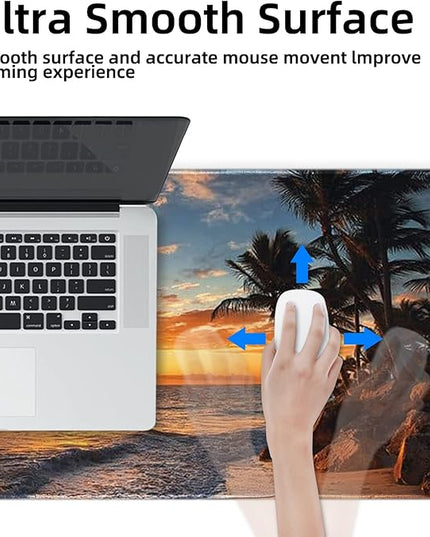 Galdas Gaming Mouse Pad XXL XL Large Mouse Pad Mat Long Extended Mousepad Desk Pad Non-Slip Rubber Mice Pads Stitched Edges Thin Pad (31.5x11.8x0.12 Inch)-Sunset Beach