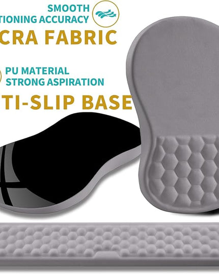 Hokafenle 2 In 1 Ergonomic Mouse Pad Wrist Support & Wrist Rest For Computer Keyboard Set, with Relieve Carpal Tunnel Pain Massage Bulge and Full Memory Gel Design (2In1 Set,Neutral Gray Light Purple)