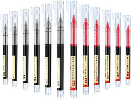Frienda 12 Pieces Rolling Ball Pens 0.5 mm Japanese Quick Drying Fine Point Pens Liquid Ink Smooth Writing for Office Student Back to School Supplies(Black and Red)