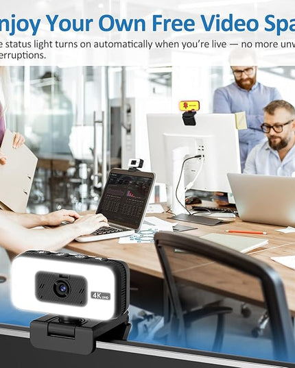 4K Webcam for PC & Laptop, Webcam for Mac –AI PDAF AutoFocus Streaming Camera for Computer, One-Touch Mute, Busy Now Do Not Disturb Light, Adjustable Fill Light, Privacy Cover for Remote Work