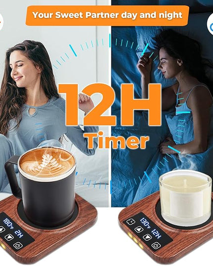 Coffee Mug Warmer Set for Desk - Candle Warmer, 9 Temp Coffee Cup Warmer Auto Shut Off, 1-12H Timer Smart Beverage Warmer, Candle Warmer Plate Candle Melter, Heated Coffee Mug, Charging Coaster