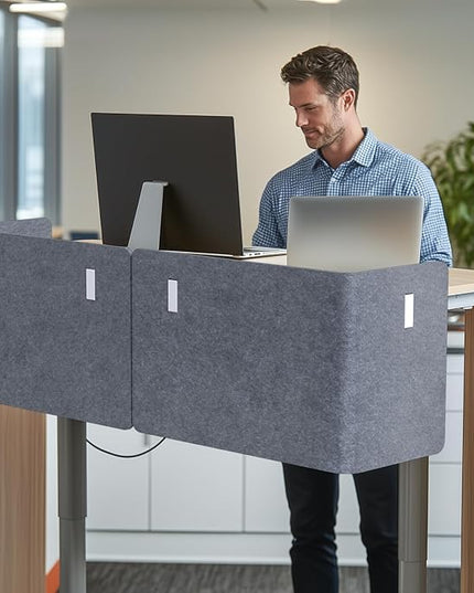 Desk Privacy Panel,2PCS L-Shaped Clamp-On Office Desk Divider,2-in-1 Adjustable Acoustic Desktop Partition Or Under Desk Modesty Screen,for Office,Home,Felt (Grey, 39.4" x 15.7")