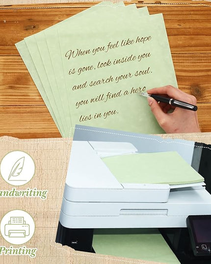 Epakh 200 Sheets Old Age Parchment Paper 8.5 x 11 Inch Standard Letter Vintage Colored Old Parchment Semblance Double Side Printing Paper (Green)